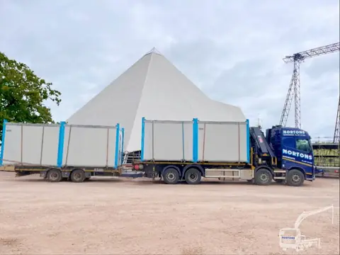 Event marquee structures delivered by hiab